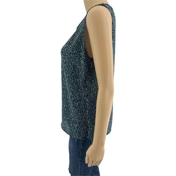 Notations (M) Blue Black Geometric Sheer Sleeveless Top Blouse - Picture 3 of 6